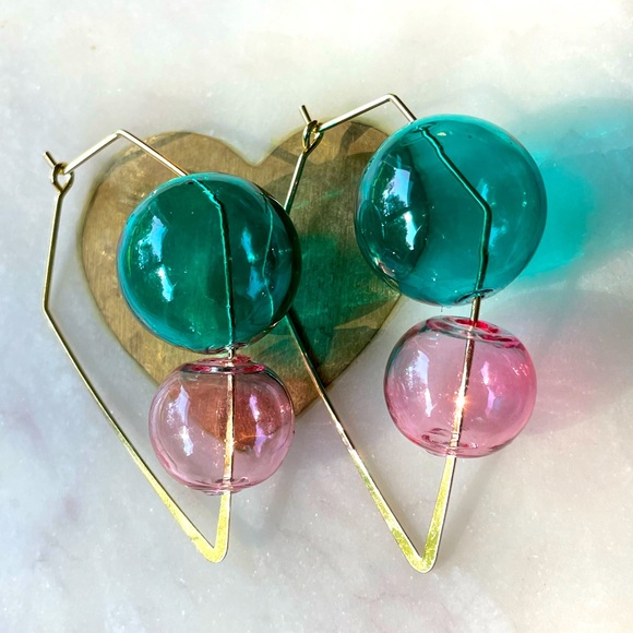 Glass Balls Triangle Earrings - Picture 8 of 8